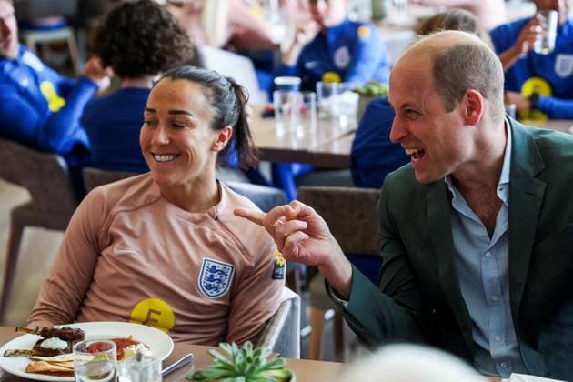 Britain s Prince William visits England Women s football team in Burton upon Trent Britain s Prince William, the Prince of Wales and President of The Football Association, gestures next to football player Lucy Bronze as he visits England Women s team to wish them luck ahead of the 2023 FIFA Women s World Cup, at the national football centre at St. George s Park in Burton upon Trent, Britain June 20, 2023., Credit:PHIL NOBLE Avalon UNITED KINGDOM, BURTON UPON TRENT  Copyright: xPHILxNOBLEx xAvalonx 0784436280