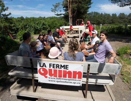 June 23, 2023, Notre-Dame-deIles Perrot, PQ, Canada: Prime Minister Justin Trudeau takes a tractor ride after picking strawberries while visiting a farm in Notre-Dame-de-Iles Perrot, Que., Friday, June 23, 2023. Notre-Dame-deIles Perrot Canada  - ZUMAc35_ 20230623_zaf_c35_032 Copyright: xRyanxRemiorzx
