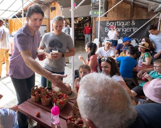 June 23, 2023, Notre-Dame-deIles Perrot, PQ, Canada: Prime Minister Justin Trudeau greets customers while visiting a farm in Notre-Dame-de-Iles Perrot, Que., Friday, June 23, 2023. Notre-Dame-deIles Perrot Canada  - ZUMAc35_ 20230623_zaf_c35_037 Copyright: xRyanxRemiorzx