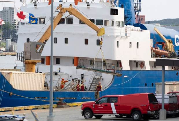 June 24, 2023, St.John s, NL, Canada: The crew of the Polar Prince lower a gangplank into place as the ship docks, Saturday, June 24, 2023 in St.JohnöÄÃ s, Nfld. St.John s Canada  - ZUMAc35_ 20230624_zaf_c35_010 Copyright: xAdrianxWyldx