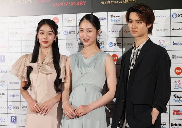 June 26, 2023, Tokyo, Japan - Japanese action star Hiroshi Fujioka s children (R-L) actor Maito Fujioka, actresses Ai Tensho and Amane Tensho attend a photocall of the awarding ceremony of the Short Shorts Film Festival & Asia 2023 in Tokyo on Monday, June 26, 2023. Poland based Japanese animation artist Izumi Yoshida won the George Lucas award, grand prix of the film festival for her short animation movie The Bridge . (photo by Yoshio Tsunoda AFLO)  , aflo_222753571.jpg,