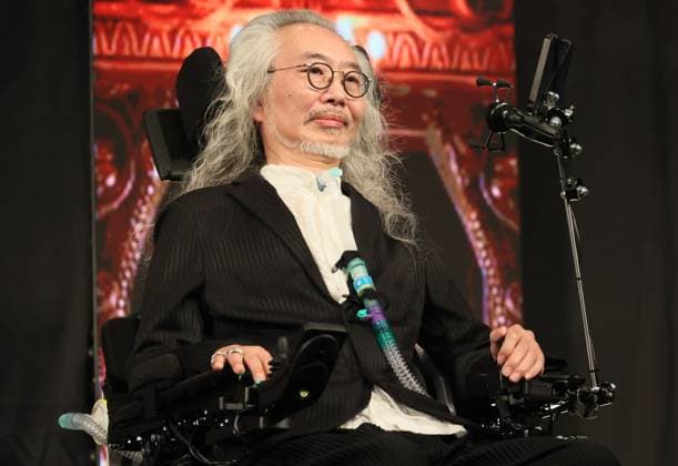 June 26, 2023, Tokyo, Japan - Tomoyuki Sugiyama, president of the Digital Hollywood University who is suffering with ALS attends the awarding ceremony of the Short Shorts Film Festival & Asia 2023 in Tokyo on Monday, June 26, 2023. Poland based Japanese animation artist Izumi Yoshida won the George Lucas award, grand prix of the film festival for her short animation movie The Bridge . (photo by Yoshio Tsunoda AFLO)  , aflo_222753584.jpg,