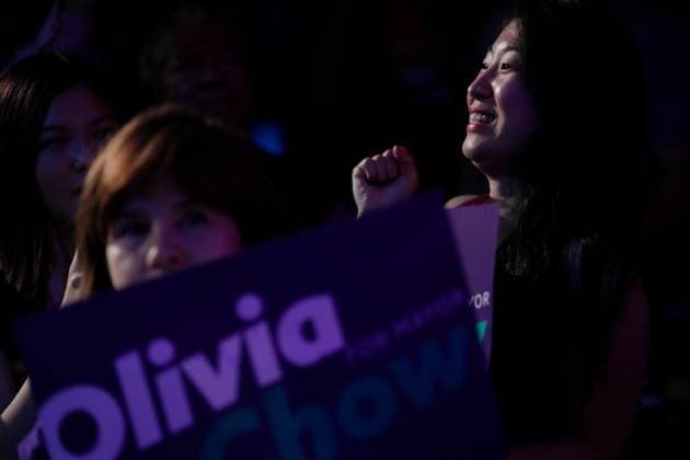 June 26, 2023, Toronto, ON, CANADA: Olivia Chow supporters cheer as they watch polls report during a municipal election night event in Toronto on Monday, June 26, 2023. Torontonians headed to the polls Monday to vote for their pick for the next mayor of Canada s most populous city, capping a hotly contested byelection campaign to replace scandal-departed John Tory. Toronto CANADA  - ZUMAc35_ 20230626_zaf_c35_110 Copyright: xChrisxYoungx