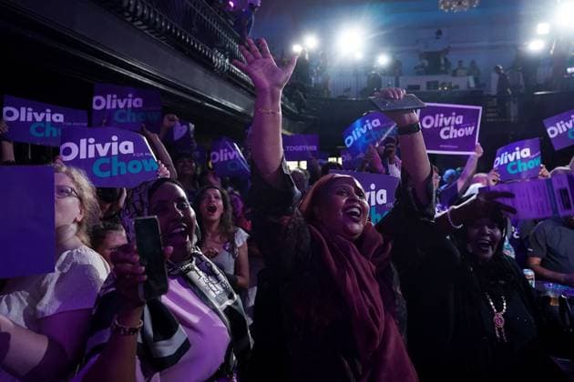 June 26, 2023, Toronto, ON, CANADA: Olivia Chow supporters cheer as they watch polls report during a municipal election night event in Toronto on Monday, June 26, 2023. Torontonians headed to the polls Monday to vote for their pick for the next mayor of Canada s most populous city, capping a hotly contested byelection campaign to replace scandal-departed John Tory. Toronto CANADA  - ZUMAc35_ 20230626_zaf_c35_112 Copyright: xChrisxYoungx