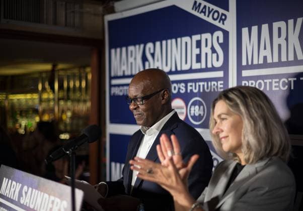 June 26, 2023, Toronto, Ont, CANADA: Mark Saunders delivers his concession speech alongside his wife, Stacey, in Toronto on Monday, June 26, 2023. Olivia Chow, a former NDP parliamentarian and past city councillor, has been elected the next mayor of Toronto. Toronto CANADA - ZUMAc35_ 20230626_zaf_c35_122 Copyright: xTijanaxMartinx