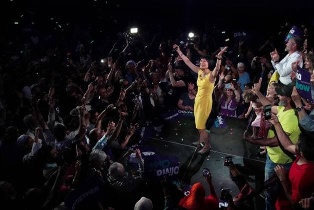 June 26, 2023, Toronto, ON, CANADA: Toronto s newly elected mayor Olivia Chow gestures to supporters as she celebrates her win at an election night event in Toronto on Monday, June 26, 2023. Toronto CANADA  - ZUMAc35_ 20230626_zaf_c35_123 Copyright: xChrisxYoungx