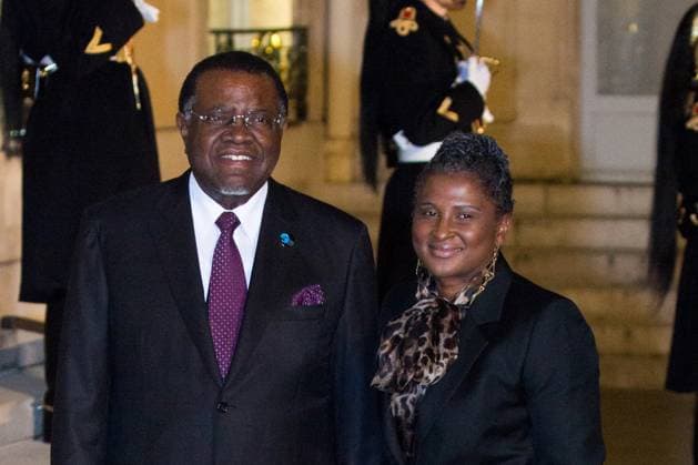 Paris Peace Forum Diner Arrivals Hage Geingob Namibie president and his wife Monica Geingos arrived to Paris Peace Forum Diner at Palais de L Elysee on November 11, 2021 in Paris, France. Photo by Nasser Berzane ABACAPRESS.COM Paris France  Copyright: xBerzanexNasser ABACAx 787751_083 BerzanexNasser ABACAx 787751_083