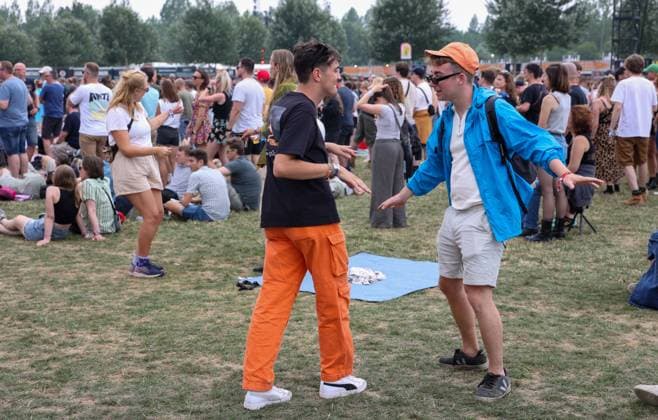 Illustration picture shows fans dancing during the first day of the Rock Werchter music festival in Werchter, Thursday 29 June 2023. The 47th edition of the festival is taking place from 29 June to 2 July.  VIRGINIExLEFOUR 69686115