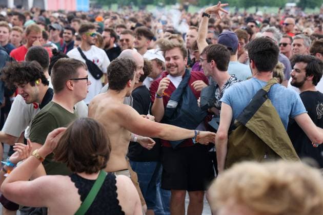 Illustration picture shows fans dancing during the first day of the Rock Werchter music festival in Werchter, Thursday 29 June 2023. The 47th edition of the festival is taking place from 29 June to 2 July.  VIRGINIExLEFOUR 69686203