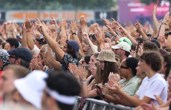 Illustration picture shows fans giving an applause during the first day of the Rock Werchter music festival in Werchter, Thursday 29 June 2023. The 47th edition of the festival is taking place from 29 June to 2 July.  VIRGINIExLEFOUR 69686215