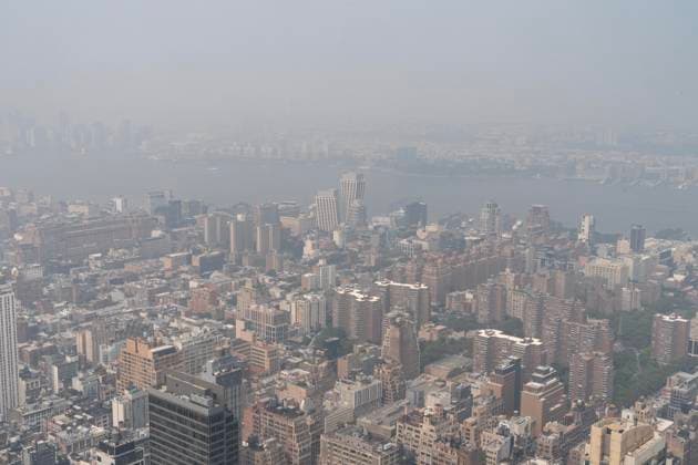 June 30, 2023, New York, New York, United States: View of the city skylines from top of the Empire State Building as unhealthy air quality blanketed New York City on June 30, 2023 because of Canadian wildfires. Government reported air quality index more than 170 around the city. New York United States - ZUMAr339 20230630_znp_r339_001 Copyright: xLevxRadinx