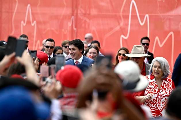 July 1, 2023, Ottawa, ON, CAN: Prime Minister Justin Trudeau and Gov. Gen. Mary Simon greets people in the crowd as they arrive for the Canada Day noon show at LeBreton Flats in Ottawa, on Saturday, July 1, 2023. Ottawa CAN  - ZUMAc35_ 20230701_zaf_c35_094 Copyright: xJustinxTangx