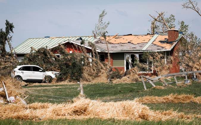 July 1, 2023, Carstairs, AB, CANADA: A tornado damaged home is seen near Carstairs, Alta., Saturday, July 1, 2023. No injuries were reported. Carstairs CANADA  - ZUMAc35_ 20230701_zaf_c35_137 Copyright: xJeffxMcintoshx