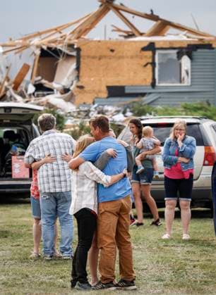 July 1, 2023, Carstairs, AB, CANADA: People embrace after a tornado damaged homes near Carstairs, Alta., Saturday, July 1, 2023. No injuries were reported. Carstairs CANADA  - ZUMAc35_ 20230701_zaf_c35_142 Copyright: xJeffxMcintoshx