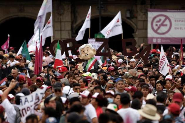 The president of Mexico celebrates his 5 years of democratic triumph July 1, 2023, Mexico City, Mexico: Dolls with the image of the president of Mexico, Andres Manuel Lopez Obrador in the celebration of the fifth anniversary of his election as President in an event in the Zocalo in Mexico City. on July 1, 2023 in Mexico City, Mexico (Photo by Luis Barron Eyepix Group). Copyright: xLuisxBarronx xEyepixxGroupx LB_20230701_GENTEA3