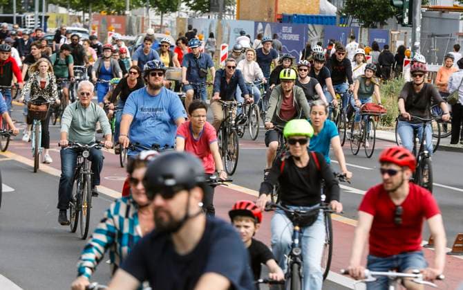 Bicycle demonstration Berlin, 02 07 2023 bicycle and environmental organizations demonstrate against the transport policy of the black red Senate The bicycle demonstration is directed against the stop of all new bike lanes in Berlin Berlin Germany