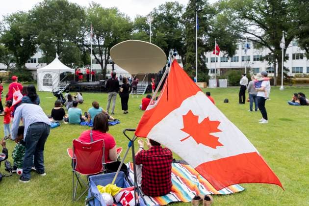 Edmonton, Canada July 1, 2023 - Celebration of Canada Day in Edmonton. Canada Day is a holiday commemorating the formation of Canada FETE NATIONALE DU CANADA, PROVINCE D ALBERTA, CELEBRATION, FESTIVITES, FETE, AMERIQUE DU NORD, DRAPEAU CANADIEN, DRAPEAU DU CANADA  Copyright: xVincentxIsorex