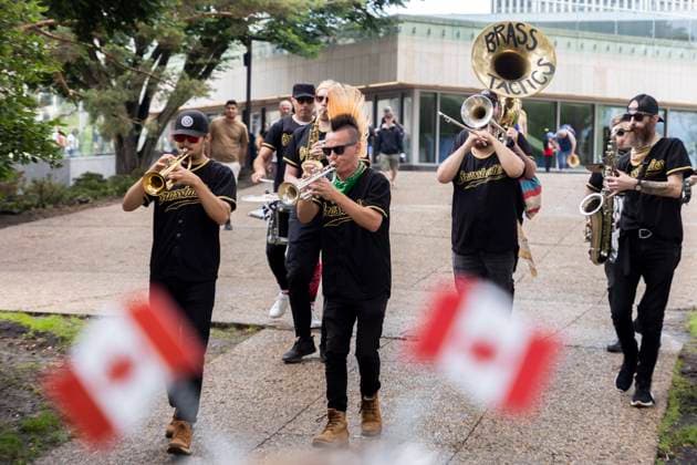 Edmonton, Canada July 1, 2023 - Celebration of Canada Day in Edmonton. Canada Day is a holiday commemorating the formation of Canada FETE NATIONALE DU CANADA, PROVINCE D ALBERTA, CELEBRATION, FESTIVITES, FETE, AMERIQUE DU NORD, DRAPEAU CANADIEN, DRAPEAU DU CANADA  Copyright: xVincentxIsorex