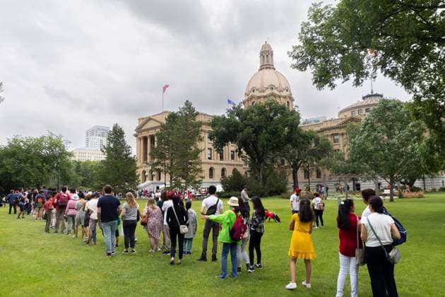 Edmonton, Canada July 1, 2023 - Celebration of Canada Day in Edmonton. Canada Day is a holiday commemorating the formation of Canada FETE NATIONALE DU CANADA, PROVINCE D ALBERTA, CELEBRATION, FESTIVITES, FETE, AMERIQUE DU NORD, ASSEMBLEE LEGISLATIVE DE L ALBERTA  Copyright: xVincentxIsorex