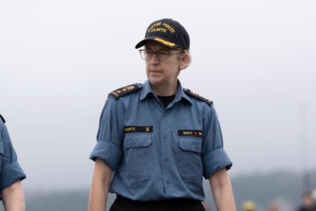 July 3, 2023, Halifax, NS, Canada: Newly appointed Rear-Admiral Joso e Kurtz, commander of the Royal Canadian Navy on the East Coast, during the departure ceremony for HMCS Summerside and HMCS Shawinigan, in Halifax, Monday, July 3, 2023. HMCS Summerside and Shawinigan are joining Standing NATO Mine Countermeasures as part of Operation REASSURANCE to strengthen security throughout European waters. Halifax Canada - ZUMAc35_ 20230703_zaf_c35_009 Copyright: xDarrenxCalabresex