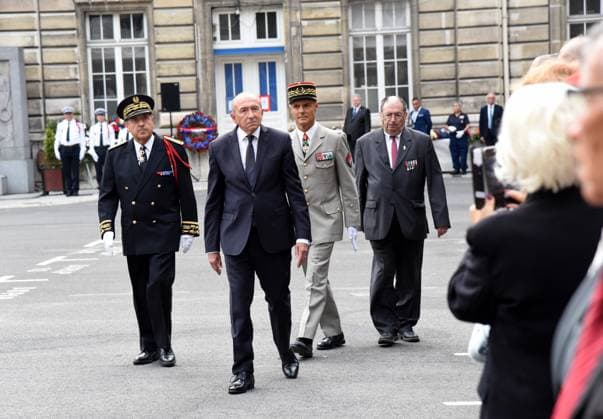 Commemorations Of 74Th Anniversary Of The Liberation Of Paris French Interior Minister Gerard Collomb and Paris Prefet de Police (Chief of Police) Michel Delpuech during the commemoration of the 74th anniversaire of the Liberation of Paris at the Police prefecture in Paris, France, on August 23, 2018. Photo by Alain Apaydin ABACAPRESS.COM Paris France  Copyright: xApaydinxAlain ABACAx 648571_010 ApaydinxAlain ABACAx 648571_010
