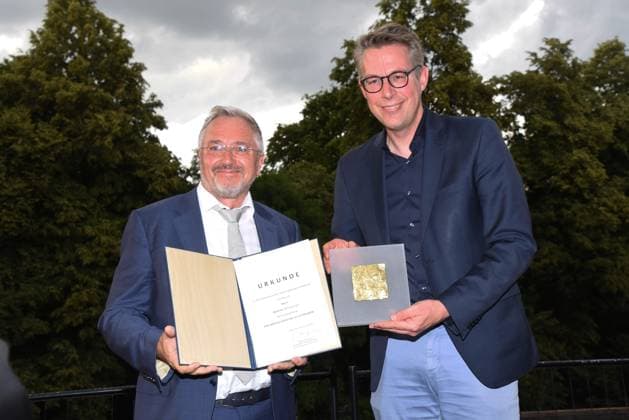 Manfred Rietzler Laureate Entrepreneur Founder Markus Blume Bavarian Science and Art Minister Munich 04 07 2023 Bavarian Cultural Summer in the House of Art Award Pro meritis scientiae et litterarum Munich