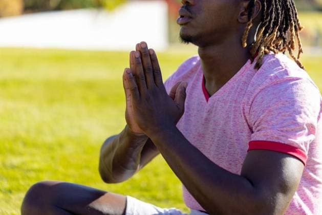 African american man sitting on grass, doing yoga and meditating in garden African american man sitting on grass, doing yoga and meditating in garden. Sport, healthy and active lifestyle, summer, sunshine, unaltered., model released, , property released, Cape Town, South Africa, 02.03.2023, 4052257.jpg, people,african american,man,sitting,grass,yoga,meditating,garden,sport,healthy,gen z,active lifestyle,summer,sunshine,unaltered,nature,green,outdoor,fitness,lifestyle,exercise,spring,natural,plant,recreation,beautiful,fresh,active,park,leisure,health,young,activity,leaf,field,african,american Young Adult,Man,Male,Black