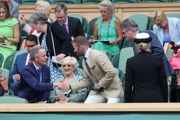 . 05 07 2023. London, United Kingdom. David Beckham in the Royal Box on day three of the Wimbledon Tennis Championships in London.  xStephenxLockx xi-Imagesx IIM-24541-0016