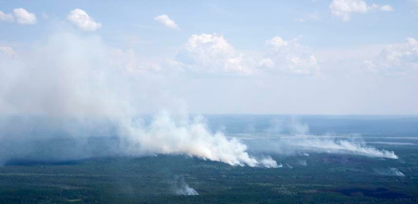 July 5, 2023, Lebel-sur-Quevillon, PQ, Canada: Smoke plumes are seen in the forest along with burnt areas near Lebel-sur-Quevillon, Que., Wednesday, July 5, 2023. Lebel-sur-Quevillon Canada  - ZUMAc35_ 20230705_zaf_c35_072 Copyright: xAdrianxWyldx