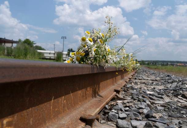 July 6, 2023, LAC MEGANTIC, PQ, CANADA: Flowers are left on the train tracks following a citizenöÄÃ s rally, in memory of the 47 victims and their families on the tenth anniversary of the train derailment in Lac Megantic, Que. on Thursday, July 6, 2023. LAC MEGANTIC CANADA  - ZUMAc35_ 20230706_zaf_c35_039 Copyright: xChristinnexMuschix