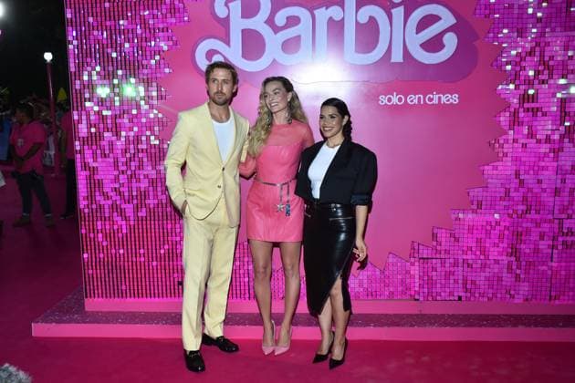 Barbie Pink Carpet July 6, 2023, Mexico City, Mexico: (L-R) Ryan Gosling, Margot Robbie and America Ferrera attend the pink carpet for Barbie at Toreo Parque Central. on July 6, 2023 in Mexico City, Mexico. (Photo by Carlos Tischler Eyepix Group) Copyright: xCarlosxTischler xEyepixxGroupx CT_06072023_95884