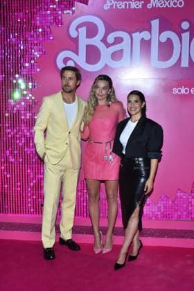 Barbie Pink Carpet July 6, 2023, Mexico City, Mexico: (L-R) Ryan Gosling, Margot Robbie and America Ferrera attend the pink carpet for Barbie at Toreo Parque Central. on July 6, 2023 in Mexico City, Mexico. (Photo by Carlos Tischler Eyepix Group) Copyright: xCarlosxTischler xEyepixxGroupx CT_06072023_95894