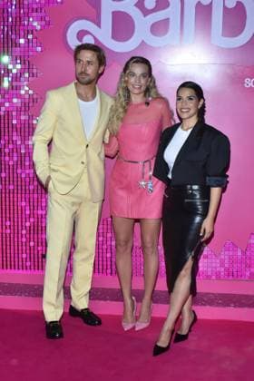 Barbie Pink Carpet July 6, 2023, Mexico City, Mexico: (L-R) Ryan Gosling, Margot Robbie and America Ferrera attend the pink carpet for Barbie at Toreo Parque Central. on July 6, 2023 in Mexico City, Mexico. (Photo by Carlos Tischler Eyepix Group) Copyright: xCarlosxTischler xEyepixxGroupx CT_06072023_95896