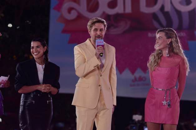 Barbie Pink Carpet July 6, 2023, Mexico City, Mexico: (L-R) America Ferrera, Ryan Gosling and Margot Robbie attend the pink carpet for Barbie at Toreo Parque Central. on July 6, 2023 in Mexico City, Mexico. (Photo by Carlos Tischler Eyepix Group) Copyright: xCarlosxTischler xEyepixxGroupx CT_06072023_95979