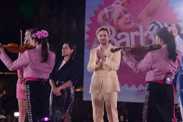 Barbie Pink Carpet July 6, 2023, Mexico City, Mexico: Ryan Gosling, Margot Robbie and America Ferrera listen to mariachis during the pink carpet for Barbie at Toreo Parque Central. on July 6, 2023 in Mexico City, Mexico. (Photo by Carlos Tischler Eyepix Group) Copyright: xCarlosxTischler xEyepixxGroupx CT_06072023_95994