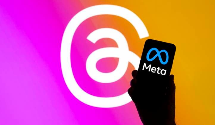 New Twitter Competitor Threads Illustrations The Meta logo is seen with an Instagram Threads logo in the background in this illustration photo on 08 July, 2023 in Warsaw, Poland. Warsaw Poland  Copyright: xJaapxArriensx originalFilename: arriens-newtwitt230708_npms5.jpg