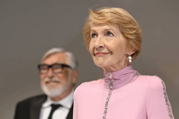 The last day of the 57th Karlovy Vary International Film Festival, 8 July 2023. Actress Daniela Kolarova (left) receives the President s Award of the Karlovy Vary International Film Festival from Jiri Bartoska. (CTKxPhoto KaterinaxSulova) CTKPhotoP2023070804798  CTKPhotoP2023070804798