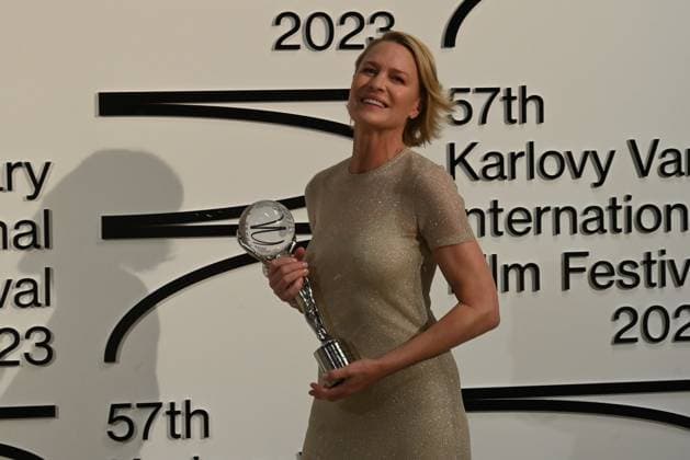 The last day of the 57th Karlovy Vary International Film Festival, 8 July 2023. American actress and director Robin Wright (photo) receives the President s Award of the Karlovy Vary International Film Festival from Jiri Bartoska (not seen). (CTKxPhoto SlavomirxKubes) CTKPhotoP2023070805157  CTKPhotoP2023070805157