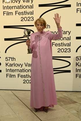 The last day of the 57th Karlovy Vary International Film Festival, 8 July 2023. Actress Daniela Kolarova (photo) receives the President s Award of the Karlovy Vary International Film Festival from Jiri Bartoska (not seen). (CTKxPhoto SlavomirxKubes) CTKPhotoP2023070805242  CTKPhotoP2023070805242