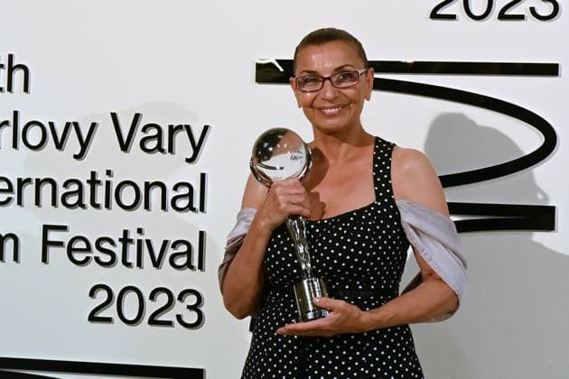 The last day of the 57th Karlovy Vary International Film Festival, 8 July 2023. Bulgarian actress Eli Skorcheva receives the award for Best Actress for her role in the film Blaziny lekce at the closing ceremony. (CTKxPhoto SlavomirxKubes) CTKPhotoP2023070805866  CTKPhotoP2023070805866