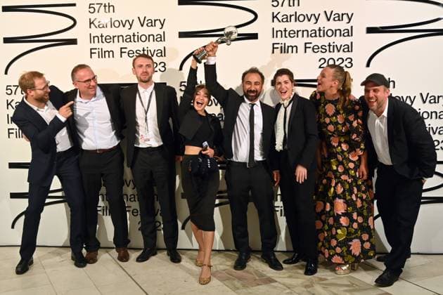 The last day of the 57th Karlovy Vary International Film Festival, 8 July 2023. Iranian director of Empty Nets Behrooz Karamizade (fourth from the right) receives the Special Jury Prize at the closing ceremony. (CTKxPhoto SlavomirxKubes) CTKPhotoP2023070805864  CTKPhotoP2023070805864