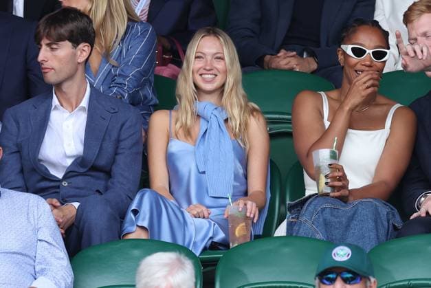 . 09 07 2023. London, United Kingdom. Celebrities including: Ellie Goulding Phoebe Dynevor Emma Corrin Lila Moss Sienna Miller on day seven of the Wimbledon Tennis Championships in London .  xStephenxLockx xi-Imagesx IIM-24556-0044