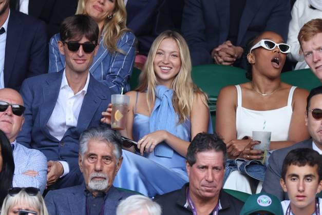 . 09 07 2023. London, United Kingdom. Celebrities including: Ellie Goulding Phoebe Dynevor Emma Corrin Lila Moss Sienna Miller on day seven of the Wimbledon Tennis Championships in London .  xStephenxLockx xi-Imagesx IIM-24556-0047