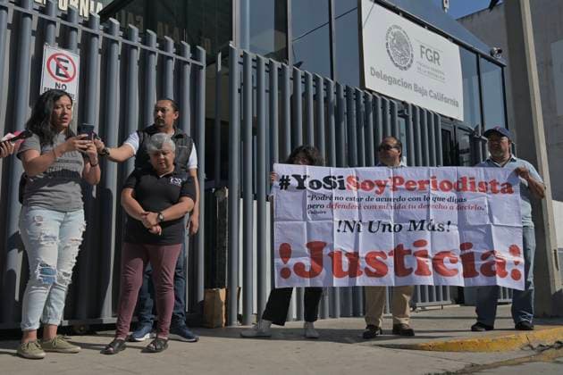 July 10, 2023, Tijuana, Baja California, Mexico: Sonia De Anda, leader of the Ã¢â‚¬oeI am a JournalistÃ¢â‚¬Â defense group, along with other members of the media in Tijuana, Mexico, gathered outside the Office of the Attorney General of the Republic in support of the fallen on Monday, July 10, 2023, which now totals to 151 nationwide overall who have been killed, according to the Committee to Protect Journalists (CPJ), noting the recent murder on July 8th of Luis MartoÂ­n SoÂ¡nchez, a correspondent from La Jornada newspaper, in Tepic, Nay. The Nayarit State Attorney General s Office confirmed the attack was in relation to his journalistic work. Tijuana Mexico - ZUMAm180 20230710_zip_m180_004 Copyright: xCarlosxA.xMorenox