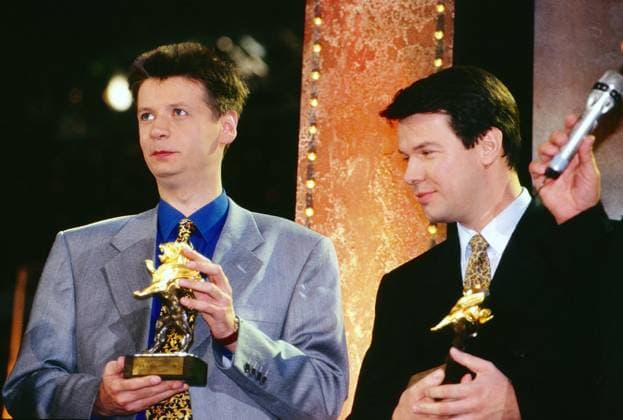 Günther Jauch und Peter Kloeppel als Preisträger bei der Verleihung: Goldener Löwe RTL Fernsehpreis, in Berlin, 1996. Copyright: HartwigxValdmanis Nur redaktionelle Nutzung. Editorial usage only. VAL_720101008