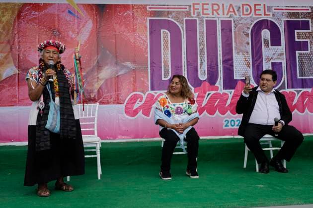 Press Conference For The Crystallised Sweets Fair In Xochimilco, Mexico City From left to right, Abuelita Amalia Salas Casales, artisan, traditional doctor and activist for the defence of the land, corn, water and chinampas of Lake Xochimilco; Juanita Alarcon, producer of crystallised sweets; and Jose Carlos Acosta Ruiz, mayor of Xochimilco, during a press conference at the Archaeological Museum in the municipality of Xochimilco, Mexico City, on the occasion of the Crystallised Sweets Fair in Santa Cruz Acalpixca. This fair has been held since 1982 in the town of Santa Cruz Acalpixca, Xochimilco, with the purpose of making known products such as chilacayote, pumpkin, carrots, nopal, among others typical of the region; ingeniously transfo Copyright: xGerardoxVieyrax originalFilename: vieyra-notitle230711_npR3c.jpg