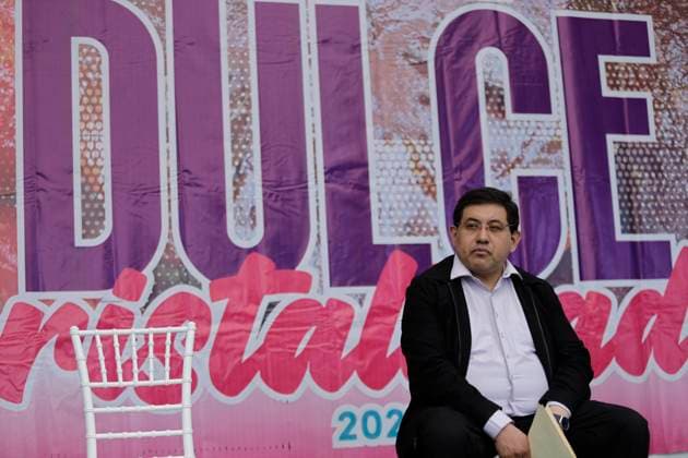 Press Conference For The Crystallised Sweets Fair In Xochimilco, Mexico City Jose Carlos Acosta Ruiz, mayor of Xochimilco, during a press conference at the Archaeological Museum in the municipality of Xochimilco, Mexico City, on the occasion of the Crystallised Sweet Fair in Santa Cruz Acalpixca. This fair has been held since 1982 in the town of Santa Cruz Acalpixca, Xochimilco, with the purpose of making known products such as chilacayote, pumpkin, carrots, nopal, among others typical of the region; ingeniously transformed in an artisanal way into delicious and exotic sweets. The crystallization of sweets is a technique of conventual origin that was born in the novo-Hispanic era, it consists of a slow cooking in water and sugar of fruit Copyright: xGerardoxVieyrax originalFilename: vieyra-notitle230711_npzwz.jpg