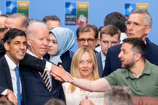 Bilder des Jahres 2023, News 07 Juli News Themen der Woche KW28 News Bilder des Tages Nato-toppmote i Vilnius Vilnius, Litauen 20230712. Storbritannias statsminister Rishi Sunak, NATOs generalsekretaer Jens Stoltenberg, USAs president Joe Biden,Tyrkias president Recep Tayyip Erdo?an og Ukrainas president Volodymyr Zelensky deltar pa Nato-Ukraina radsmote i Vilnius. Foto: Javad Parsa NTB Vilnius Litauen 1XgyFjQhmug EDITORIAL USE ONLY Ref:_POL1XgyFjQhmug.jpg  Copyright: xJavadxParsax xNTBx