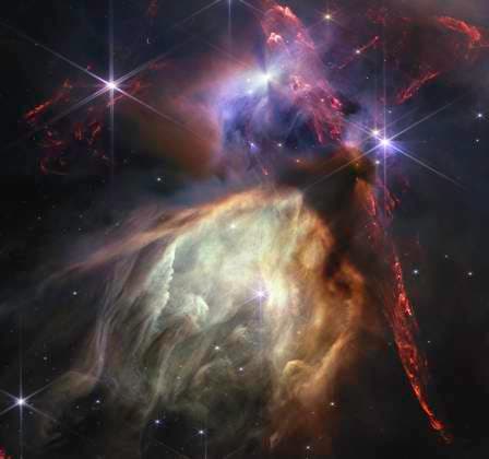 Bilder des Jahres 2023, News 07 Juli News Themen der Woche KW28 News Bilder des Tages Jul 12, 2023: The first anniversary image from s James Webb Space Telescope displays star birth like it s never been seen before, full of detailed, impressionistic texture. The subject is the Rho Ophiuchi cloud complex, the closest star-forming region to Earth. It is a relatively small, quiet stellar nursery, but you d never know it from Webb s chaotic close-up. Jets bursting from young stars crisscross the image, impacting the surrounding interstellar gas and lighting up molecular hydrogen, shown in red. Some stars display the telltale shadow of a circumstellar disk, the makings of future planetary systems. James Webb Solar System - ZUMAz03_ 20230712_int_z03_797 Copyright: xNASAx