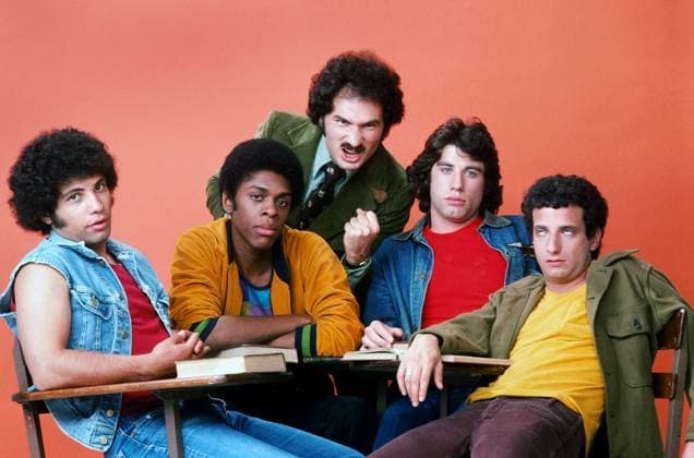 Bob Hegyes, Lawrence Hilton-Jacobs, Gabe Kaplan, John Travolta, Ron Palillo, Welcome Back Kotter , circa (1975). Photo credit: ABC  Copyright: xx 34408-530THA The Hollywood Archive